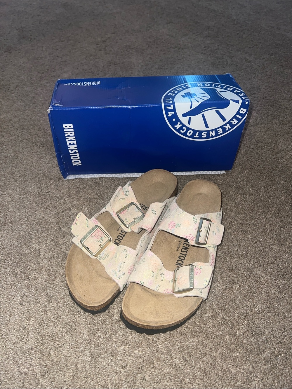Birkenstock Arizona Sandcastle Flower Print Suede Sandal